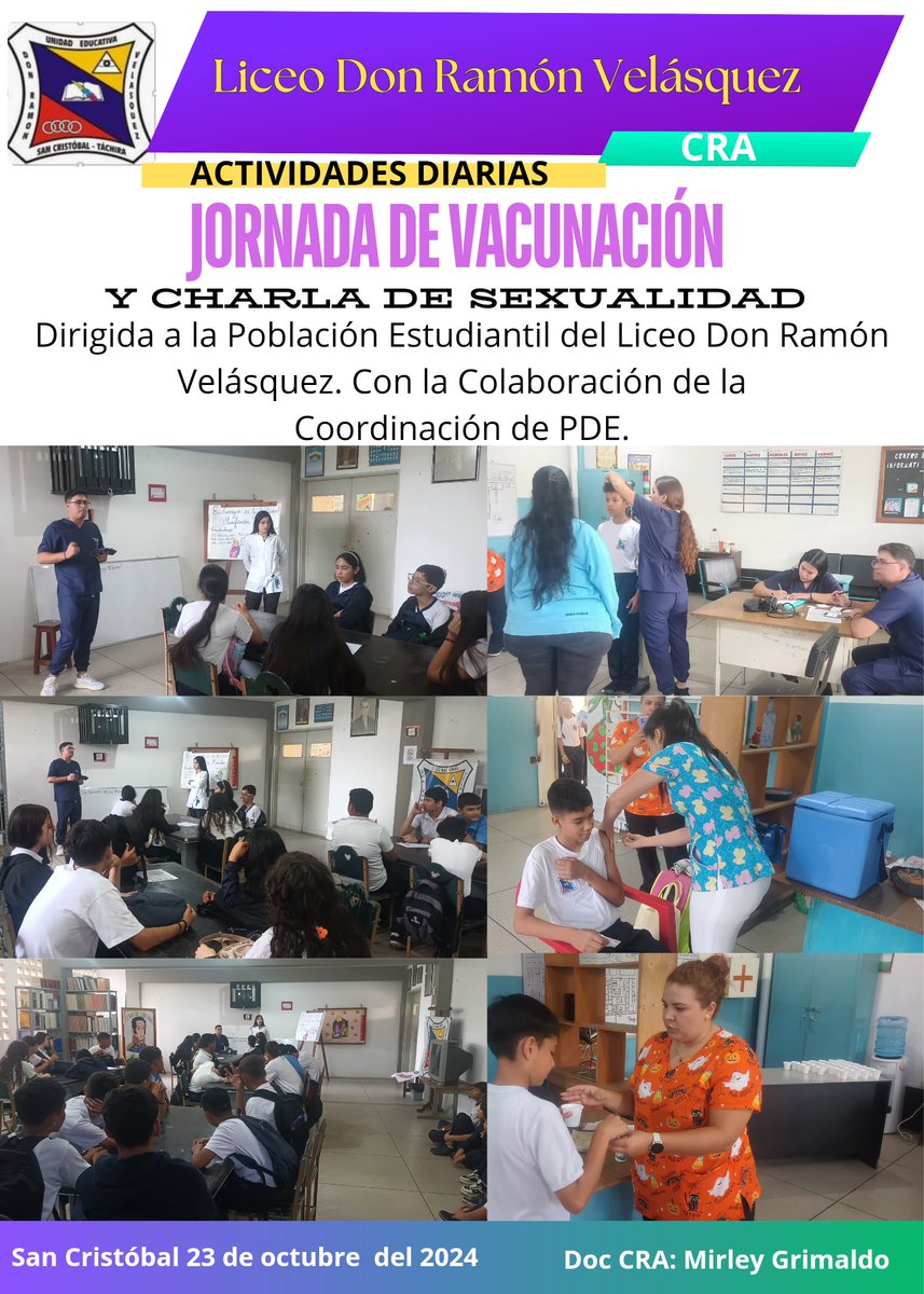 uenramvel's tweet photo. ACTIVIDADES DIARIAS. Jornada de Vacunación dirigida a los Estudiantes del Liceo Don Ramón Velásquez. San Cristóbal Estado Táchira. https://t.co/YL8Aa104ra