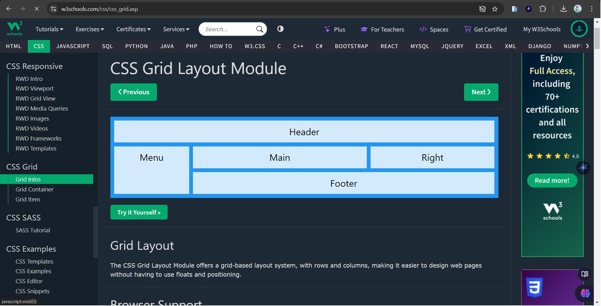 ekojoecovenant's tweet image. Day 97! - 98!

Day 97:
- CSS RWD Templates

Day 98:
- CSS Grid Introduction

#100DaysofCode #w3schools #css