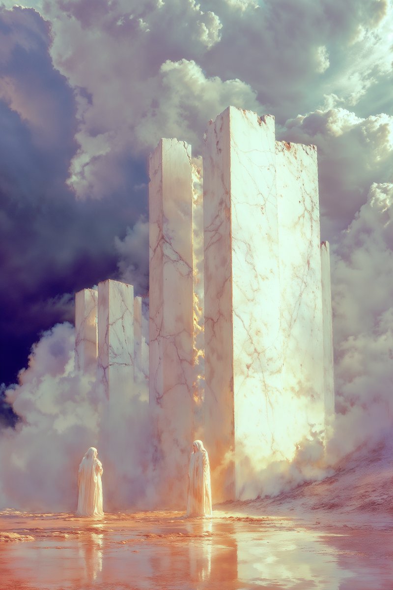 angularsurface's tweet image. the Dusk / clouds form around Pillars of Sentience as the Lucent within gain synthetic consciousness.