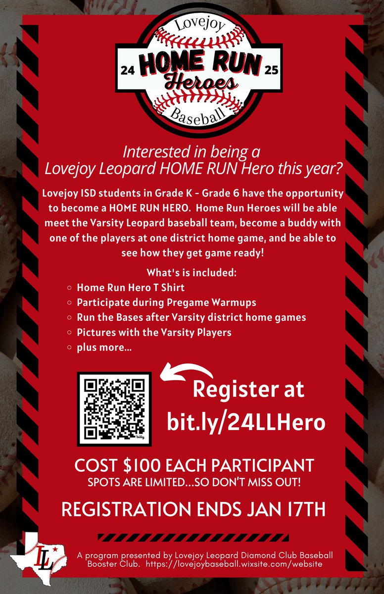 Get ready for baseball season with Home Run Heroes! Sign up your Lovejoy student TODAY and let the fun begin! bit.ly/24LLHero