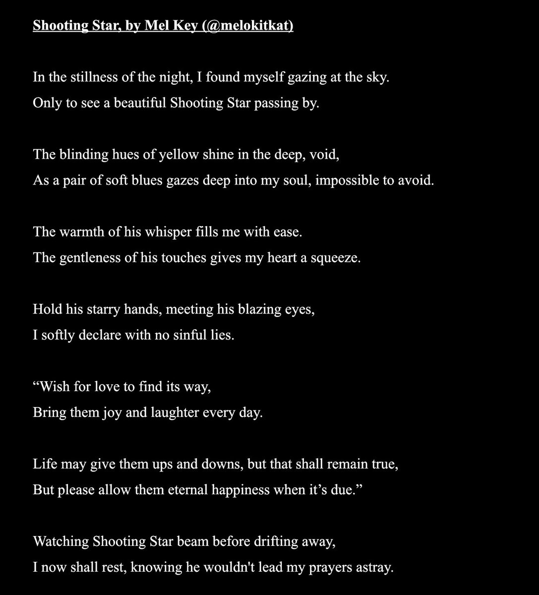 MeloKitkat's tweet photo. Got nostalgic so I wrote a poem. Keep in mind that poem isn't my strongest skills and its been over 3 or so years since I wrote one. Please forgive me that it isn't perfect.

Quote tweeting to give some contexts!

#mkeyfic https://t.co/Zv2bo0VskZ