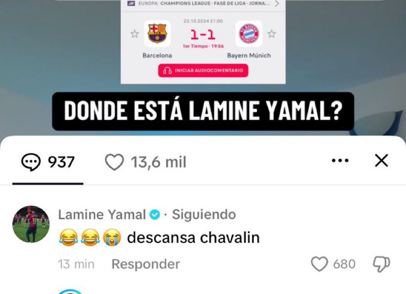 BarcaUniversal's tweet photo. ❗️Lamine Yamal responds to a Real Madrid fan on TikTok:

- Real Madrid fan when Barça was 1-1 vs. Bayern: "Where is Lamine Yamal?"

- Lamine Yamal after the 4-1 win: "Rest little man😂😂😂" https://t.co/smkH8bIi0y