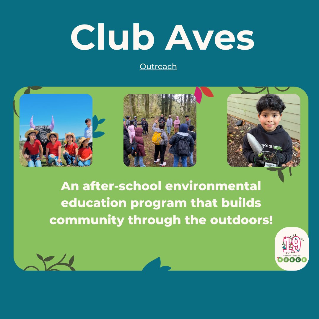 Club Aves is a bilingual, field trip-based environmental education program that creates access to green spaces and inspires low-income youth and youth of color to learn about and explore the outdoors. #19YearsofVerde