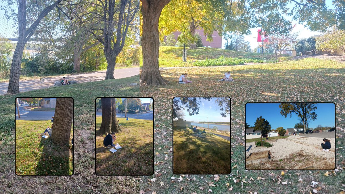 I spent a glorious day outdoors today with my students doing #writeout.  Thank you <a href="/writingproject/">Writing Project</a> &amp; <a href="/KateMessner/">katemessner</a> for the great ideas and prompts!  I even got one class off campus to get a view of our beautiful Mississippi River.