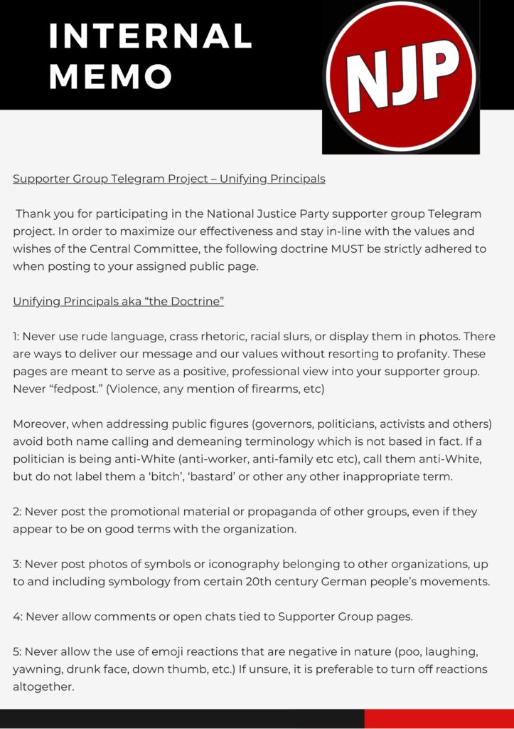 AnonComrades's tweet image. Read all about the Nappy Nazi Samuel Austin Caskey in our new article as well as a leaked NJP internal memo specifying their 'Unifying Principals' aka 'the Doctrine' 
accollective.noblogs.org/post/2024/10/2…