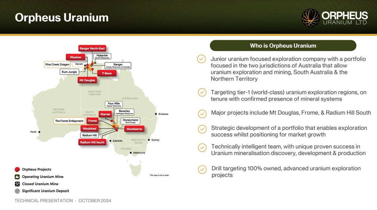 Orpheus Uranium (#ASX: $ORP)  is pleased to provide its #investor deck to be presented at the 2024 Global #Uranium Conference at the Adelaide Convention Centre.

Our CEO Clinton Dubieniecki presents today at 3:20pm ACDT. 

#mining #GUC23

View here: cdn-api.markitdigital.com/apiman-gateway…