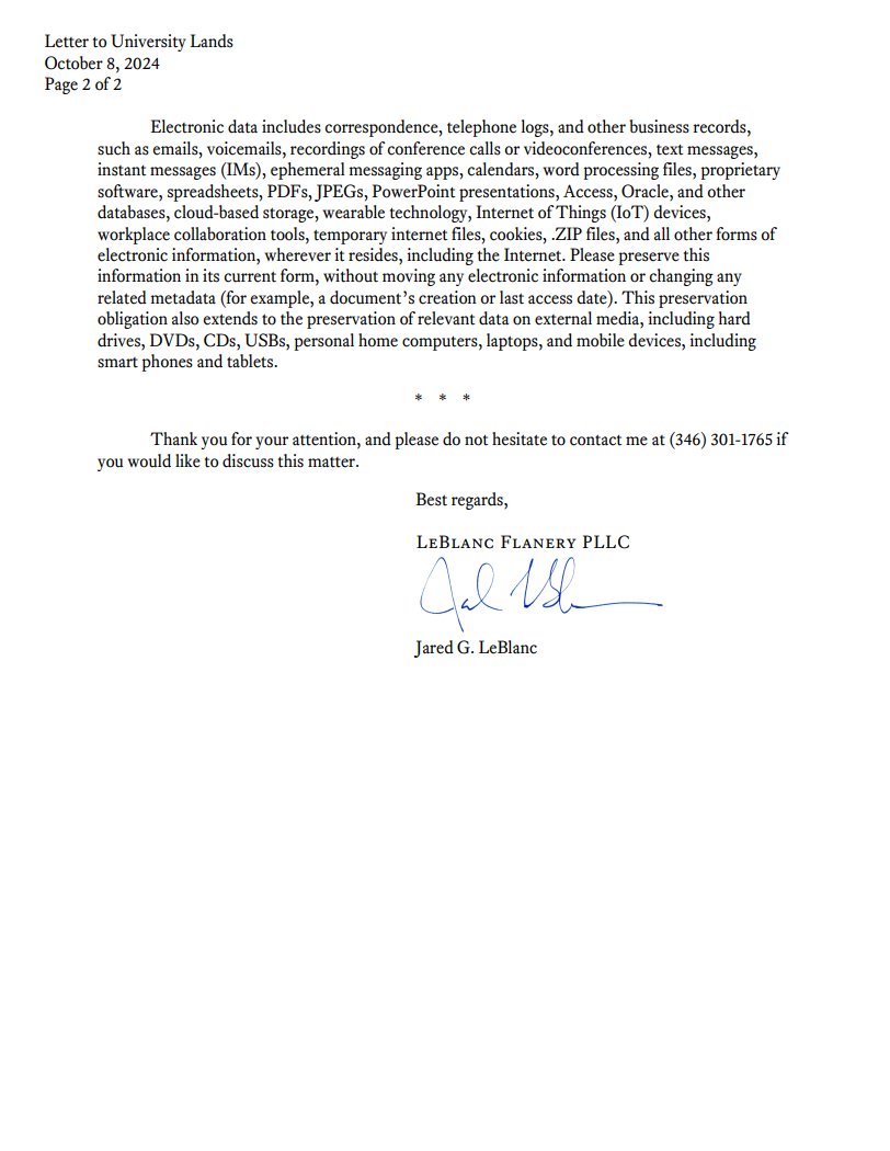 KarmaCollects's tweet photo. $MMTLP Regarding the Orogrande Lease:

So I just received this from a community member who filed a FOIA. Looks like Hudspeth was ready to meet its drilling obligations, but only if University Lands extended the lease. Without assurance of the extension, HudOp chose not to drill in 2024 to protect its significant investments in the Orogrande Basin. On October 2, 2024, UL sent a letter terminating the DUA, citing anticipatory breach, since Hudspeth indicated it wouldn't drill without the extension. 

Hudspeth responded on October 8, disputing the termination and stating it never abandoned its obligations. Hudspeth then ordered UL to preserve all physical and electronic evidence related to the situation, ensuring transparency in what looks like a could become a complex legal dispute.

So there you have it folks. McCabe was trying to protect his investment by basically saying "I am not going to drill another well and spend more money if you don't assure me that we will be able to extend our lease." With all the "screwery" going on, I would say I understand. To me, McCabe was looking out for his company and his shareholders. So much for the people saying that his interests are not aligned with ours.
