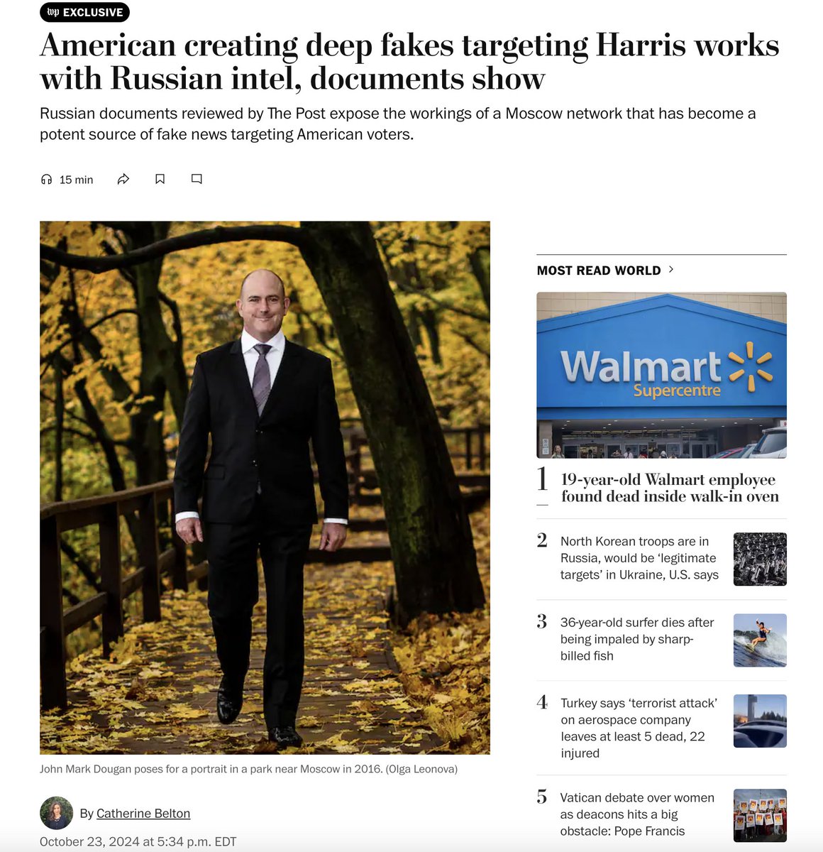 Shayan86's tweet photo. BBC Verify has extensively reported on an AI-powered influence operation run by Moscow-based former Florida cop John Mark Dougan.

Now @washingtonpost says it's seen documents that show Dougan has been directly working with Russian military intelligence.

https://t.co/C2dxLIsts2 https://t.co/Rj4mRedsYK