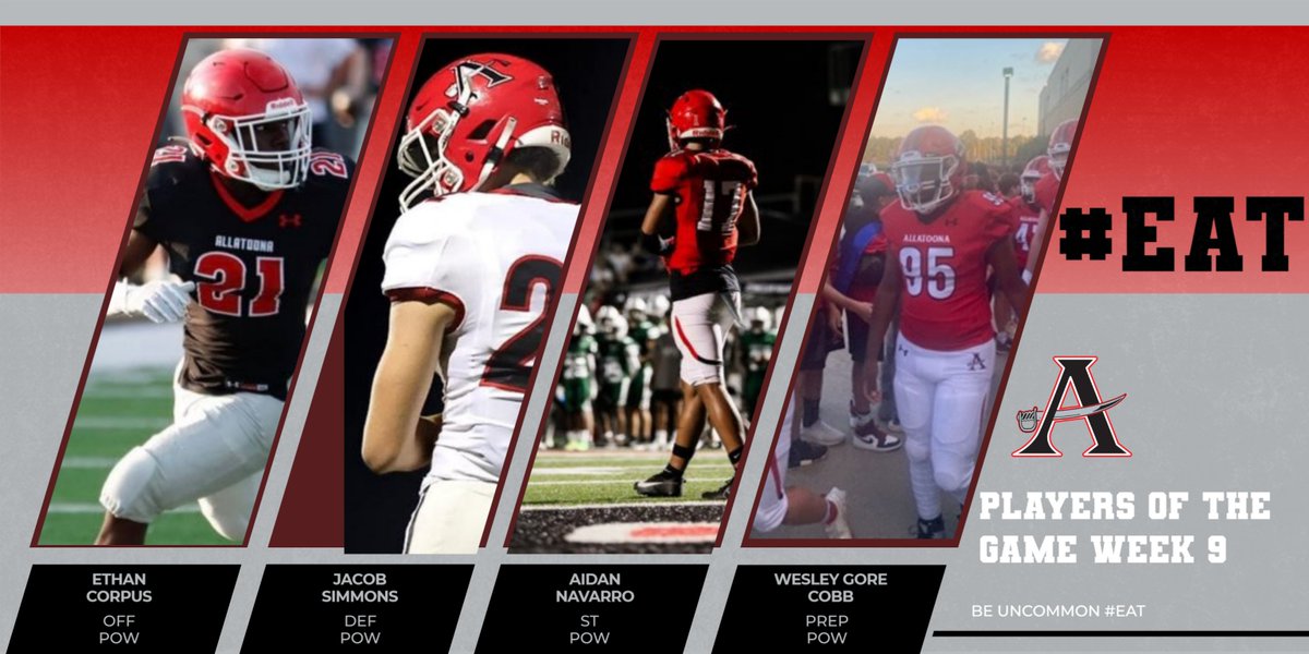 Allatoona Football (@ahsbucsfootball) on Twitter photo Congratulations to our Week 9 Players of the Week!!!
<a href="/Ethan_Corpus21/">Ethan Corpus</a> <a href="/JacobSimmons0/">Jacob Simmons</a> <a href="/AidanNavarro_17/">Aidan Navarro</a> and Wesley Gore Cobb
<a href="/allatoona_hs/">Allatoona High</a> <a href="/toona_athletics/">Allatoona Athletics</a> <a href="/CoachBrad_Smith/">Brad Smith</a> <a href="/RecruitGeorgia/">Recruit Georgia</a> <a href="/NEGARecruits/">Northeast Georgia Recruits</a> <a href="/NwGaFootball/">NwGa Football</a> <a href="/RustyMansell_/">Rusty Mansell</a> <a href="/CJacksonPRZ/">Connor Jackson</a> @GAVarsityRivals Congratulations to our Week 9 Players of the Week!!!
<a href="/Ethan_Corpus21/">Ethan Corpus</a> <a href="/JacobSimmons0/">Jacob Simmons</a> <a href="/AidanNavarro_17/">Aidan Navarro</a> and Wesley Gore Cobb
<a href="/allatoona_hs/">Allatoona High</a> <a href="/toona_athletics/">Allatoona Athletics</a> <a href="/CoachBrad_Smith/">Brad Smith</a> <a href="/RecruitGeorgia/">Recruit Georgia</a> <a href="/NEGARecruits/">Northeast Georgia Recruits</a> <a href="/NwGaFootball/">NwGa Football</a> <a href="/RustyMansell_/">Rusty Mansell</a> <a href="/CJacksonPRZ/">Connor Jackson</a> @GAVarsityRivals