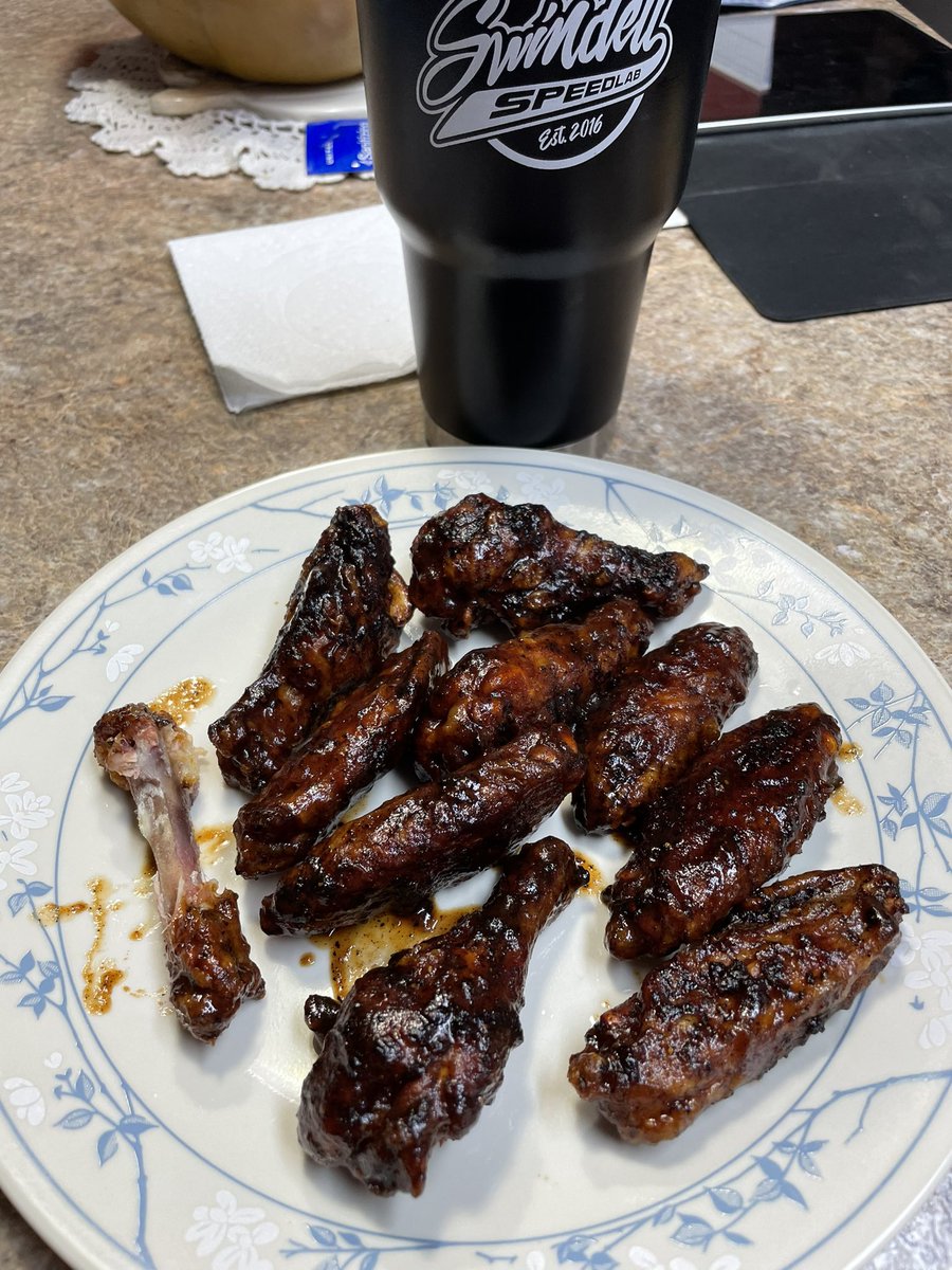 The BEST smoked chicken wings I have ever made….added some hot sauce to my b q sauce and that changed the game…delicious.