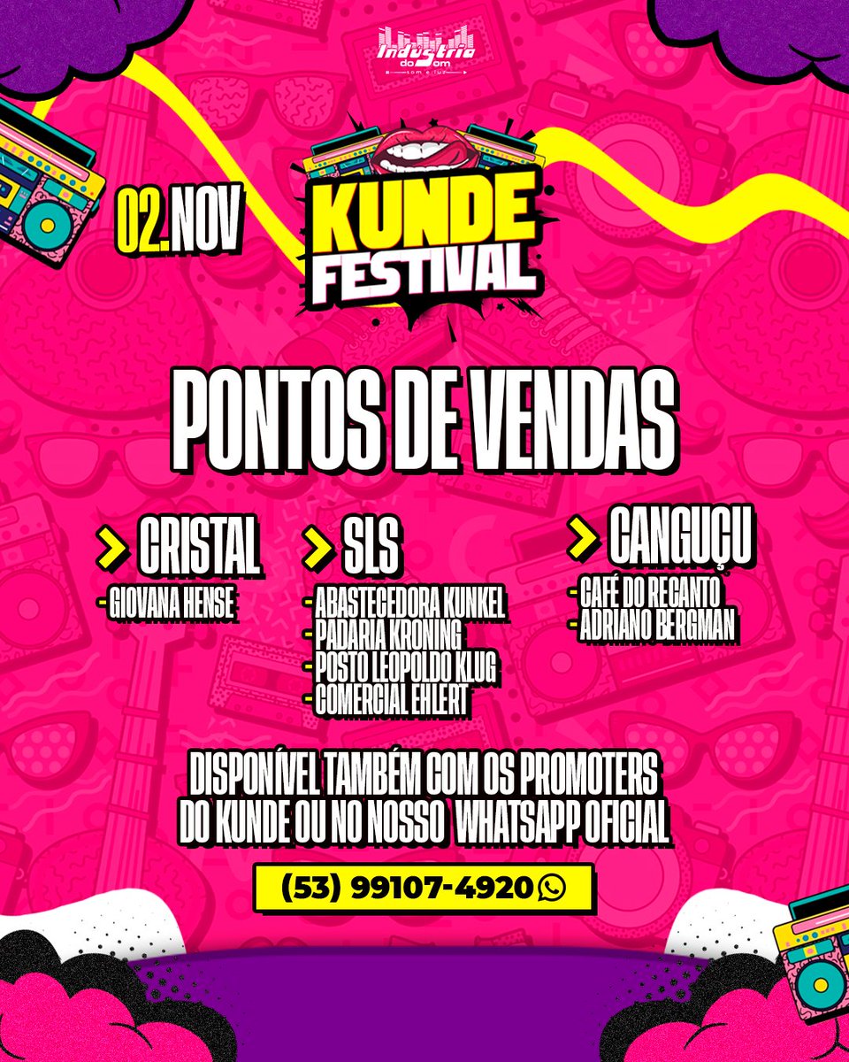 salaokunde's tweet photo. INGRESSOS ANTECIPADOS / KUNDE FESTIVAL
Elas R$ 25,00 e Eles R$ 35,00

❗Antecipados dão direito a um ingresso feminino para a HOLI KUNDE 2024 dia 7 de Dezembro 😍
👀 Casais Casados com comprovante não pagam até às 22h 🎉

⚠Adquira o seu agora mesmo chamando no Whats 53 991074920 https://t.co/BJilBQOX6e