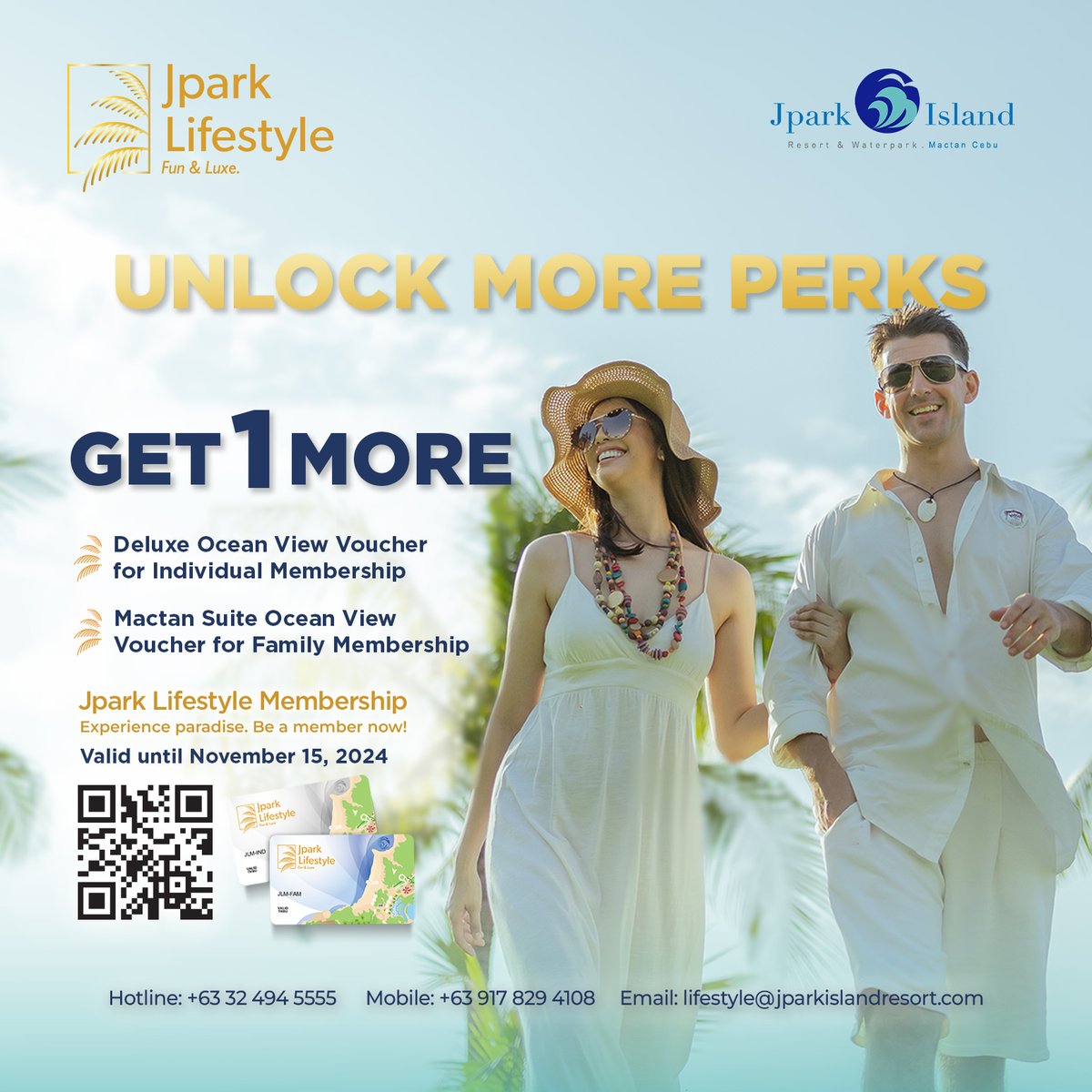 jparkresort's tweet photo. Unlock the ocean view of your dreams! 🌊
 
With our Jpark Lifestyle Membership, enjoy an extra Deluxe Ocean View voucher for Individual Membership or a Mactan Suite Ocean View voucher for Family Membership, on top of all the original perks. Valid until November 15, 2024. https://t.co/Iq8DdDHKD4