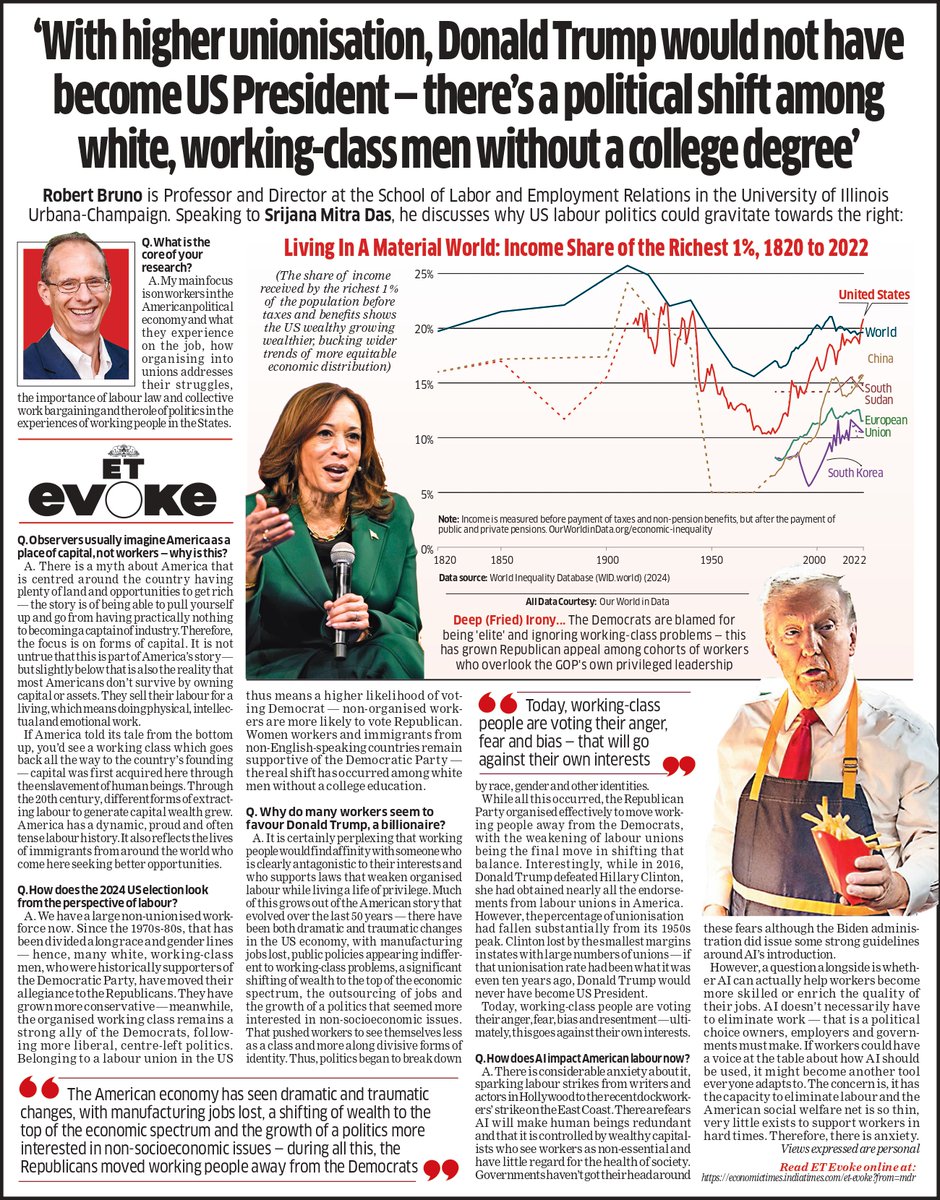 EconomicTimes's tweet photo. With higher #unionisation, #DonaldTrump would not have become #US #President — there’s a political shift among #white, #WorkingClass #men without a #CollegeDegree: @ProfBobBruno - https://t.co/eFMAbeWKPq
@UofIllinois | @IL_Labor_Edu | @srijanapiya17 https://t.co/iIMZpDBK6L
