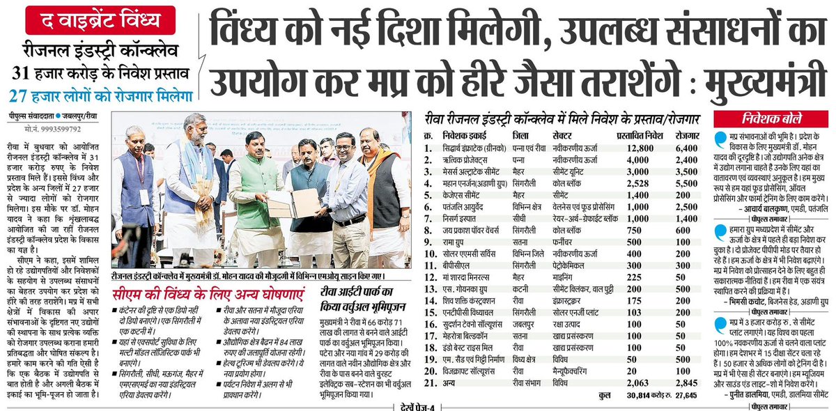 mineraldeptmp's tweet photo. विंध्य को नई दिशा मिलेगी, उपलब्ध संसाधनों का उपयोग कर मप्र को हीरे जैसा तराशेंगे : मुख्यमंत्री @DrMohanYadav51
#RICRewa #InvestMP #FutureReadyMadhyaPradesh https://t.co/J6h1sd043s