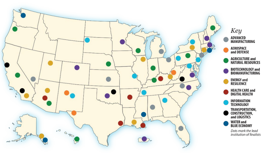 grete_rural's tweet photo. 2⃣ "Regional Boosters" (ex. @US_EDA  Build Back Better Regional Challenge) aim to stimulate growth to low-growth regional economies. These policies are built *for* #LeftBehindPlaces with promising assets &amp; capacities.

Map from EDA shows BBBRC award recipients https://t.co/DThd1FPW5U
