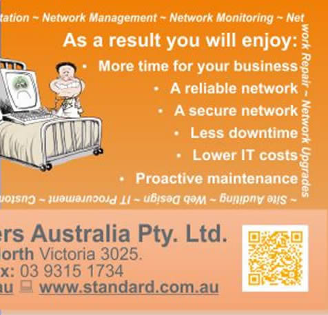SCA_1988's tweet photo. Here at Standard Computers, we are the Small Business IT Department. We specialise in providing IT Support to companies that can't justify the cost of dedicated IT Staff. Call us today on 03 9315 1234 and organise a free no obligation quote to managing your IT infrastructure. https://t.co/4D8qYdI2t0