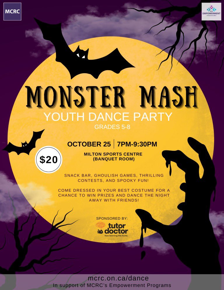 DynamicDJ13's tweet photo. Your kid grade 5-8 looking for something to do this Friday night?! Send them to the Halloween Dance put on by MCRC! Yours truly will be spinning the scary tunes!! 🎶🎧 @DiscoverMilton @TownOfMiltonON https://t.co/ZiVNSNQ1Xm