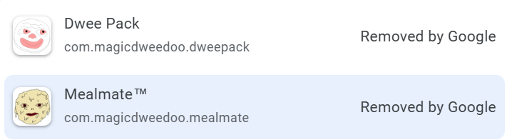 magicdweedoo's tweet photo. @GooglePlay rip mealmate on android. thanks everyone who played it. for posterity: https://t.co/OcLi2HhE2b