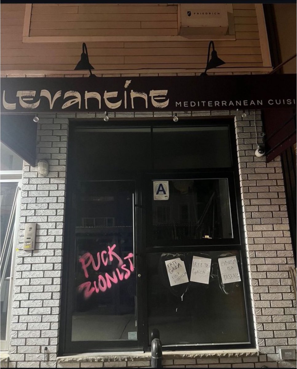 RitchieTorres's tweet photo. Vandalizing a Jewish business, like Levantine, simply because it is Jewish is not a protest.  It is discrimination, pure and simple.  Substituting the word ‘Zionist’ for ‘Jew’ makes it no less discriminatory.   

NYC has become dangerously desensitized to the harassment and intimidation that has been routinely aimed at Jewish institutions.  The desensitization of America to antisemitism is itself an insidious form of antisemitism—one that Americans ignore at our own peril.  Speaking out against Jew-hatred is a civic duty, and never more so than in a post October 7th world.
