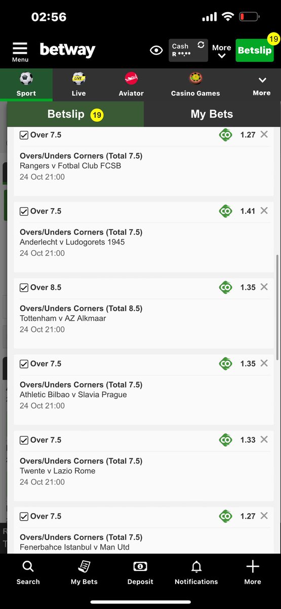 200 odds corners let’s go 🦖🦖🦖🦖I just placed a bet with Betway. Tap here to copy my bet or search for this booking code in the Multi Bet betslip X81566B75 betway.co.za/bookabet/X8156…