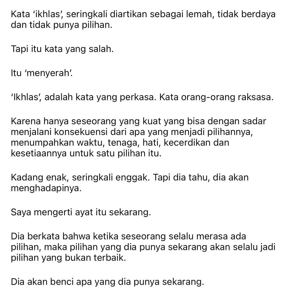 's tweet image. “Yang membuat hidup sulit, adalah pilihan.”