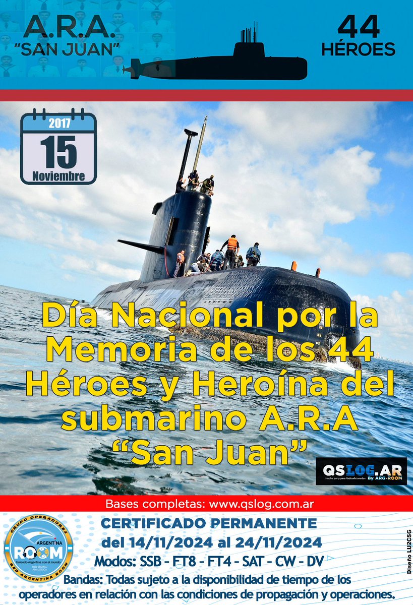 lu1eha's tweet photo. AY1E participando como operador en el Día Nacional de los 44 Héroes y Heroínas del submarino "ARA San Juan" https://t.co/3kfF6T40wA