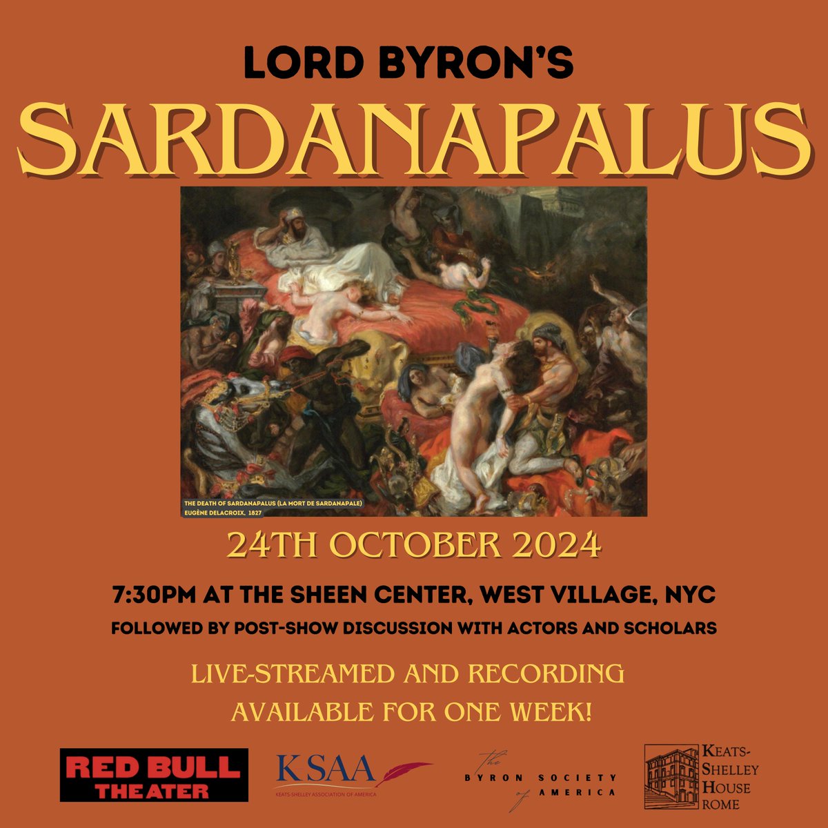 English@CUHK (@englishcuhk) on Twitter photo ๐ญ Byron's Sardanapalus Watch Party! ๐
Join us for
โ Performance by <a href="/redbulltheater/">Red Bull Theater</a>
โ Lively literary gossips and discussion
โ Light refreshments
Date: 28 Oct 2024 Time: 7:00-9:30p.m. Venue: E-Zone
RSVP now: forms.gle/q1HWHiUnbyN7X3โฆ
Sponsored by @byronsociety & <a href="/KSAAcomm/">Keats-Shelley Assoc. | ksaacomm.bsky.social</a> ๐ญ Byron's Sardanapalus Watch Party! ๐
Join us for
โ Performance by <a href="/redbulltheater/">Red Bull Theater</a>
โ Lively literary gossips and discussion
โ Light refreshments
Date: 28 Oct 2024 Time: 7:00-9:30p.m. Venue: E-Zone
RSVP now: forms.gle/q1HWHiUnbyN7X3โฆ
Sponsored by @byronsociety & <a href="/KSAAcomm/">Keats-Shelley Assoc. | ksaacomm.bsky.social</a>