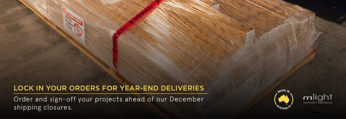 mLightPtyLtd's tweet photo. As the year-end approaches, please be aware of the final shipping dates. QLD/WA/NSW deliveries will be completed by 13 December 2024, and VIC deliveries by 18 December 2024. 

To avoid delays, we recommend placing orders and finalising sign-offs well before the Christmas rush. https://t.co/GQoftn7ORu