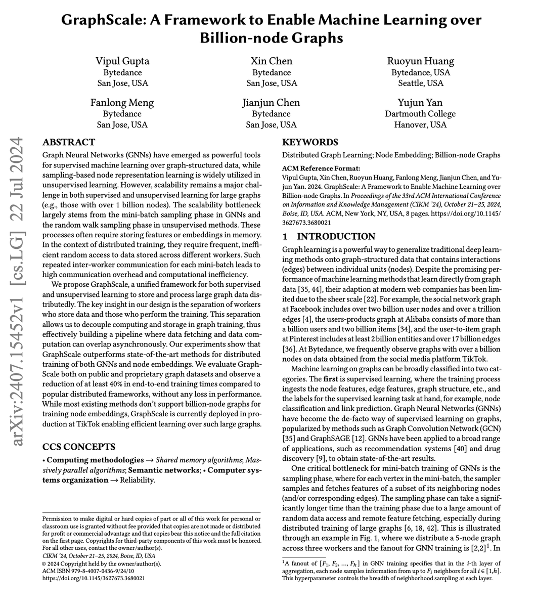 robertnishihara's tweet photo. Paper from @BytedanceTalk on training graph neural networks on very large graphs. Leverages @raydistributed's fault tolerance and elasticity.

https://t.co/jP794P0d30 https://t.co/UPBlsXtccL