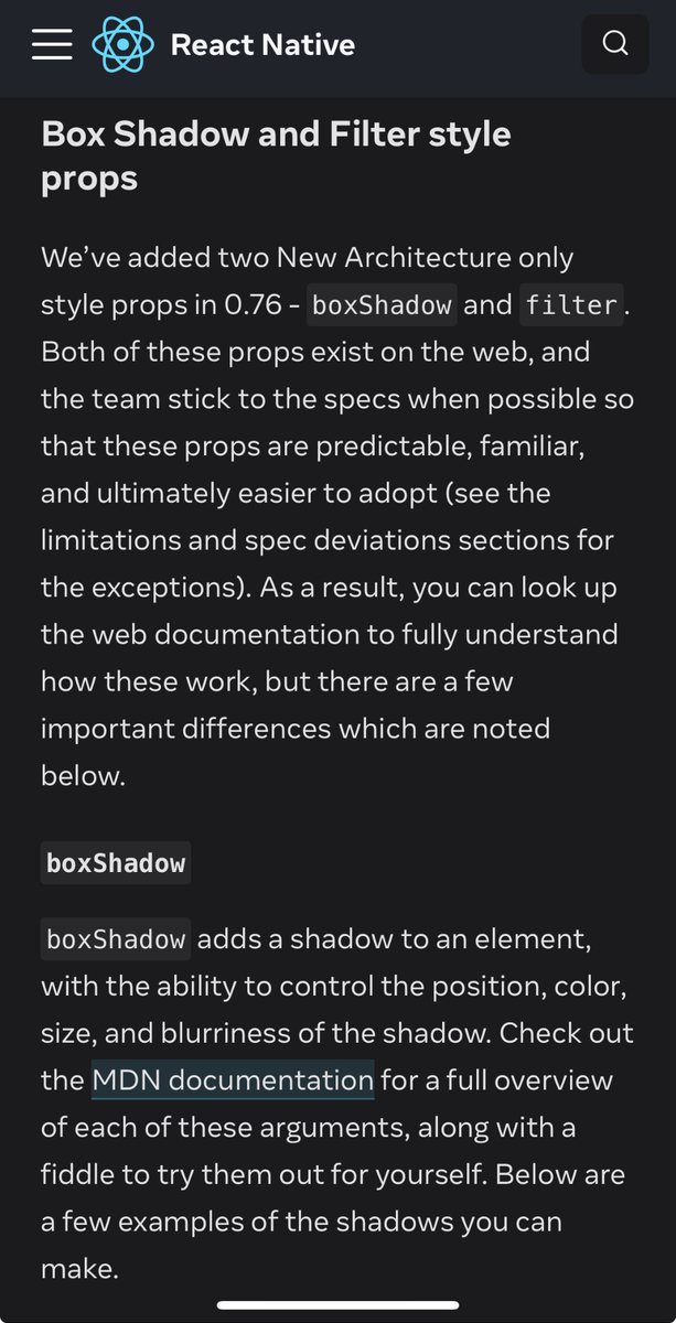 FernandoTheRojo's tweet image. 2 feature requests from React Native 2030 just dropped:
boxShadow & CSS filters
iOS is still missing blur() and saturation() filters for now