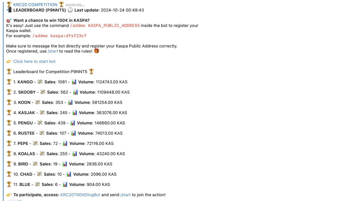 KANGO_ON_KAS's tweet photo. 🦖KABILLIONAIRE CONTEST 🦖

To Celebrate our #1 spot in KRC-20 comp, 

WE WILL SHARE COMPETITION PROFITS

1ST PLACE 1000 $KAS 
2ND PLACE 500 $KAS
3RD PLACE 250 $KAS

RULES
1) FOLLOW @KANGO_ON_KAS 

2) Create original $KANGO ART: 
(DRAWINGS, VIDEO, NO AI Art, MUST BE MADE WITH LOVE💚) get creative with it!

3) Join Telegram https://t.co/dLAwoPQH9l and RT