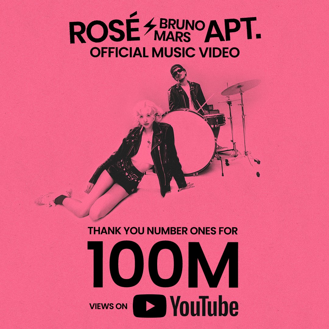 Thank you number ones for 100 million views on the APT. music video!

∙ bio.to/ROSE_BRUNO_APT ∙

#ROSÉ #로제 #BrunoMars #브루노마스 #APT
#ROSÉ_BRUNO_APT
#THEBLACKLABEL #더블랙레이블
