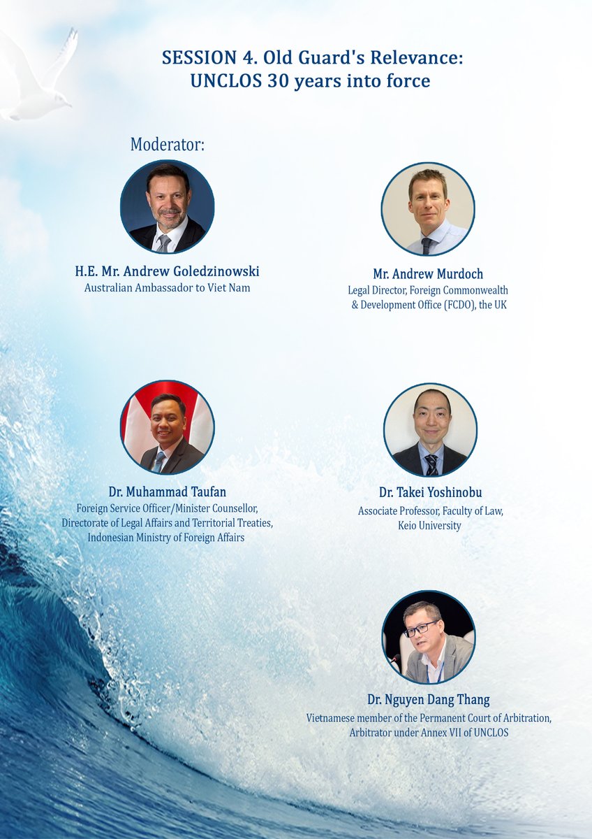 Scs_Connect's tweet photo. [#SCSC16 LIVE THREAD] In Session 4, Amb. @AusAmbVN &amp; panelists (Mr. Andrew Murdoch @FCDOGovUK, Dr. Muhammad Taufan @Kemlu_RI, Dr. Takei Yoshinobu @KeioGlobal, Dr. Nguyen Dang Thang @PCA_CPA) will look at #UNCLOS relevance &amp; effectiveness to date &amp; new challenges &amp; opportunities. https://t.co/q3Q5UXUXQl
