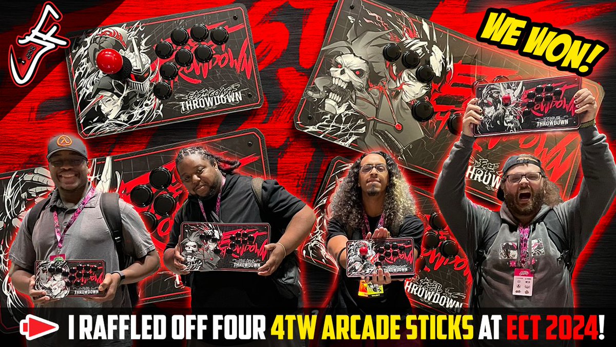 Finally had time to edit the video of the fightstick raffle at <a href="/ecthrowdown/">East Coast Throwdown</a> 2024. Shouts to the whole JxK / 4TW Crew for helping out and of course everyone who supported! 🙏

📽️youtu.be/GqBxhrQPhPk

#fgc #fightstick #4tw