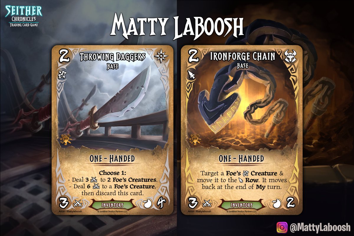seitherTCG's tweet photo. We're so excited to have @mattylaboosh creating Art for Seither Chronicles!! 🔥
Check out the Cards he did for the Beta decks 🗡️⛓️
#Art #TCG #Seither https://t.co/IyuOS55brF