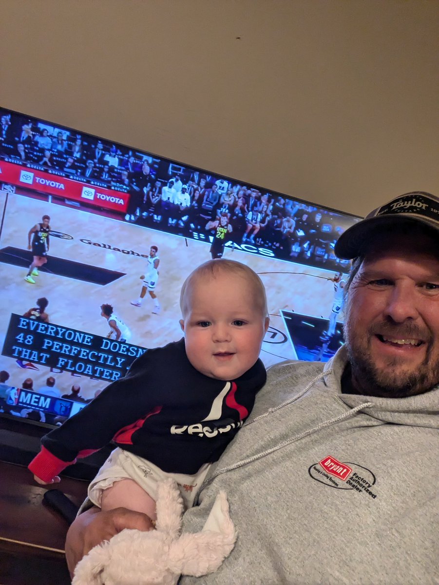 Bikercode1's tweet image. My grandson Briggs taking in his first Jazz game! #takenote