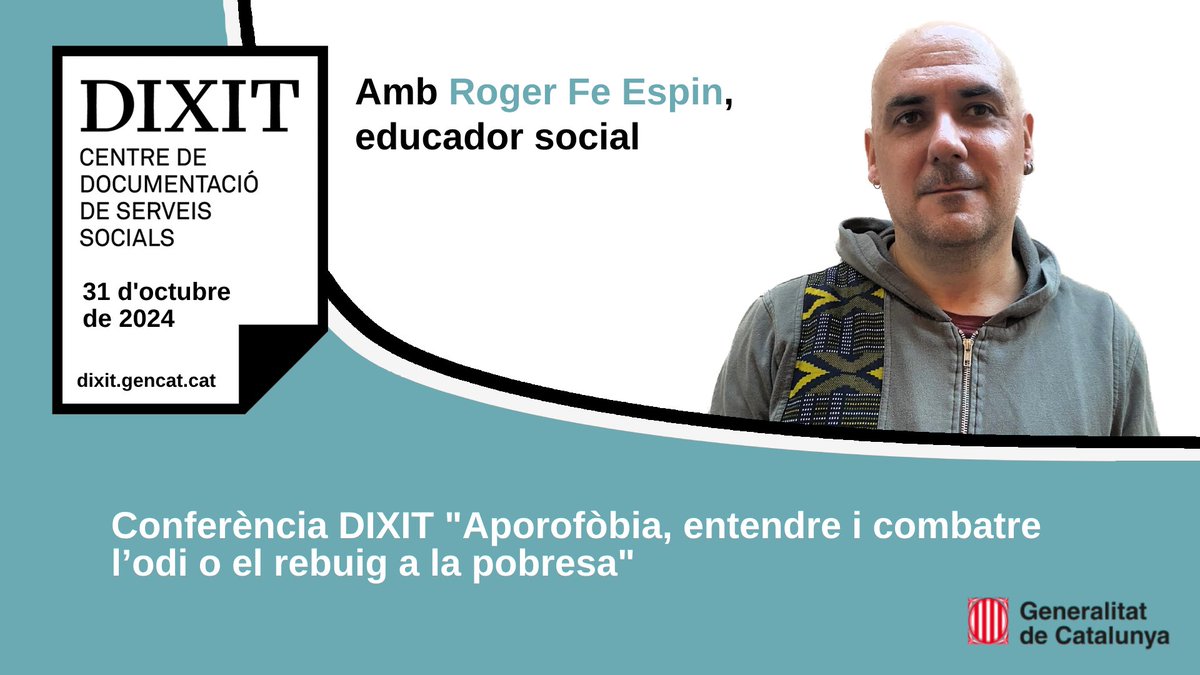 DIXITcat's tweet image. 31/10 (18 h): Roger Fe Espin, educador social especialitzat en sensellarisme, abordarà a DIXIT Vic el concepte d'aporofòbia compartirà eines i estratègies d'intervenció. Antoni Cortiñas oferirà el seu testimoni com a supervivent del carrer.
➡️ow.ly/LQU550TGu0Y