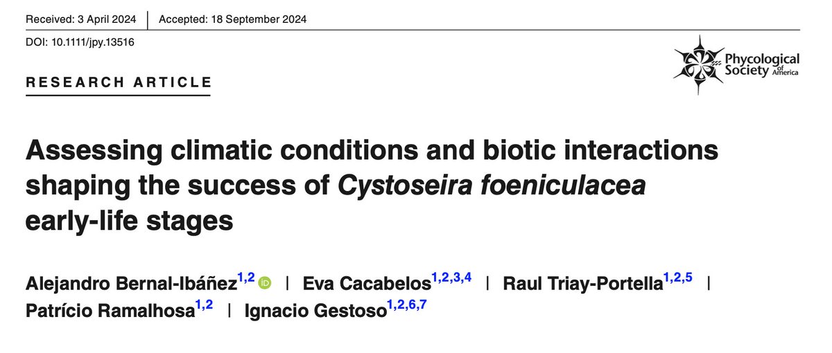 Alejandro Bernal-Ibáñez (@bernalocean) on Twitter photo The last chapter of my #PhD is now published in <a href="/JPhycology/">Journal of Phycology</a>! We explored biotic and abiotic interactions around the initial crucial stages of development of a #marineforest former species in Madeira with implications for future restoration actions. The last chapter of my #PhD is now published in <a href="/JPhycology/">Journal of Phycology</a>! We explored biotic and abiotic interactions around the initial crucial stages of development of a #marineforest former species in Madeira with implications for future restoration actions.