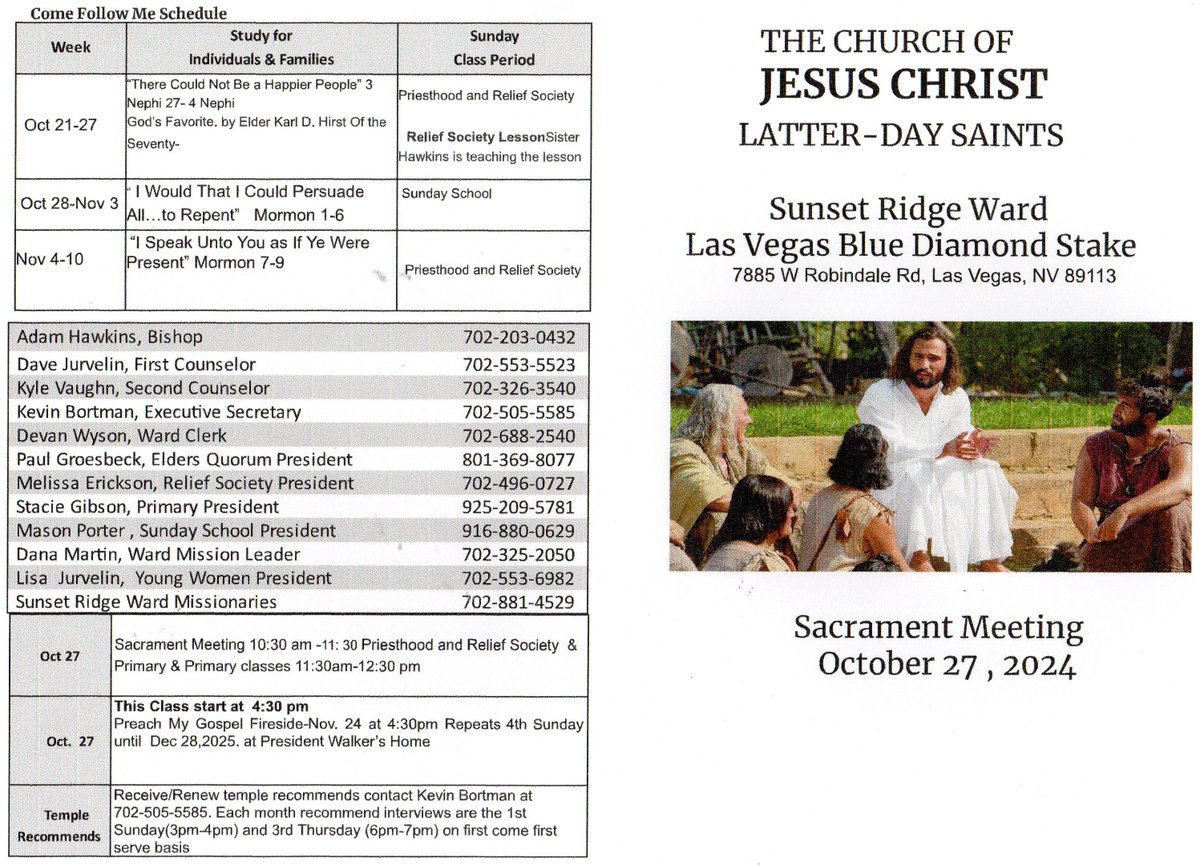 maysp's tweet photo. THECHURCHOFJESUSCHRISTOFLATTER-DAYSAINTS 7885WRobindaleRd,LasVegas,NV89113SundayOct.27-10:30amto11:30amSundaySchooClasses&amp;Primary&amp;Primary classes 11:30am to12:30 pmCome FollowMeScheduleOctober 21–27:“There CouldNotBe aHappierPeople”3Nephi 27–4Nephi
Sacramenthttps://bit.ly/3trP9Bz https://t.co/MOvvBsFoWI