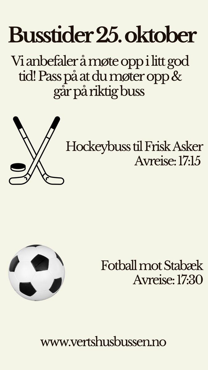 Avreisetider fredag 25. oktober!