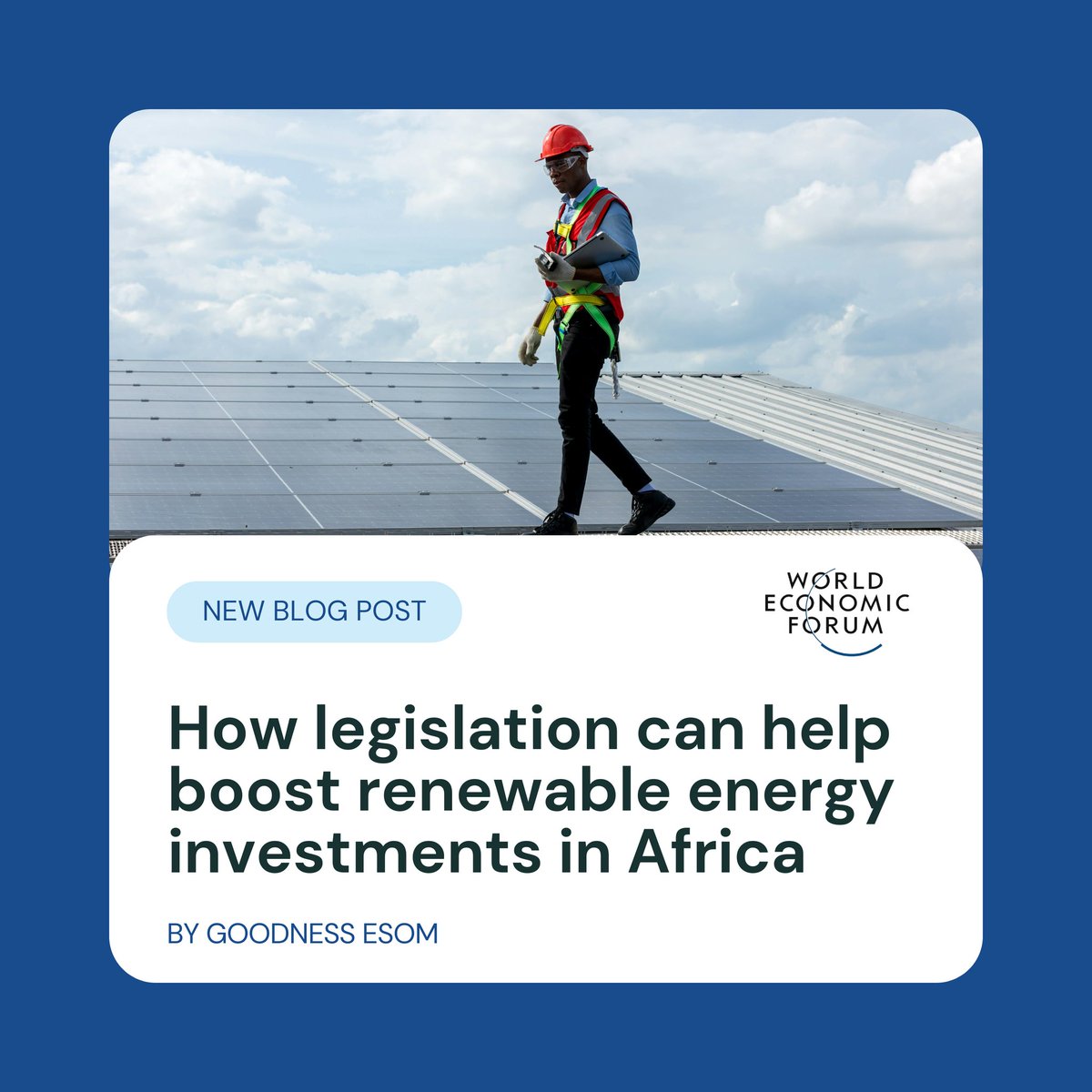 EnuguShapers's tweet photo. We are proud to announce that our curator @esomgoodness has written a powerful @wef agenda on how legislation can help boost renewable energy investments .

Kindly click the link below to read ⬇️
https://t.co/YuABuJqYzf

#WEF #legislation #renewableenergy #investinafrica https://t.co/uLCEgLrOhp