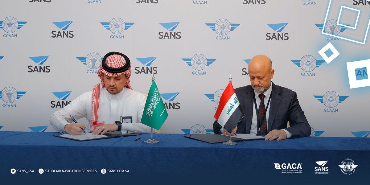 SANS_KSA's tweet photo. وقعت شركة خدمات #الملاحة_الجوية_السعودية والشركة العامة لإدارة المطارات والملاحة الجوية بجمهورية العراق اتفاقية تشغيلية لإدارة الحركة الجوية بين البلدين، وذلك على هامش استضافة المملكة العربية السعودية لاجتماعات المكتب الإقليمي لمنظمة الطيران المدني الدولي بالشرق الأوسط.

تسهم هذه الاتفاقية في تعزيز سلامة وانسيابية الحركة الجوية العابرة بين المجالين الجويين، وزيادة طاقتها الاستيعابية لمواكبة التغييرات المستقبلية للنقل الجوي.

#SANS