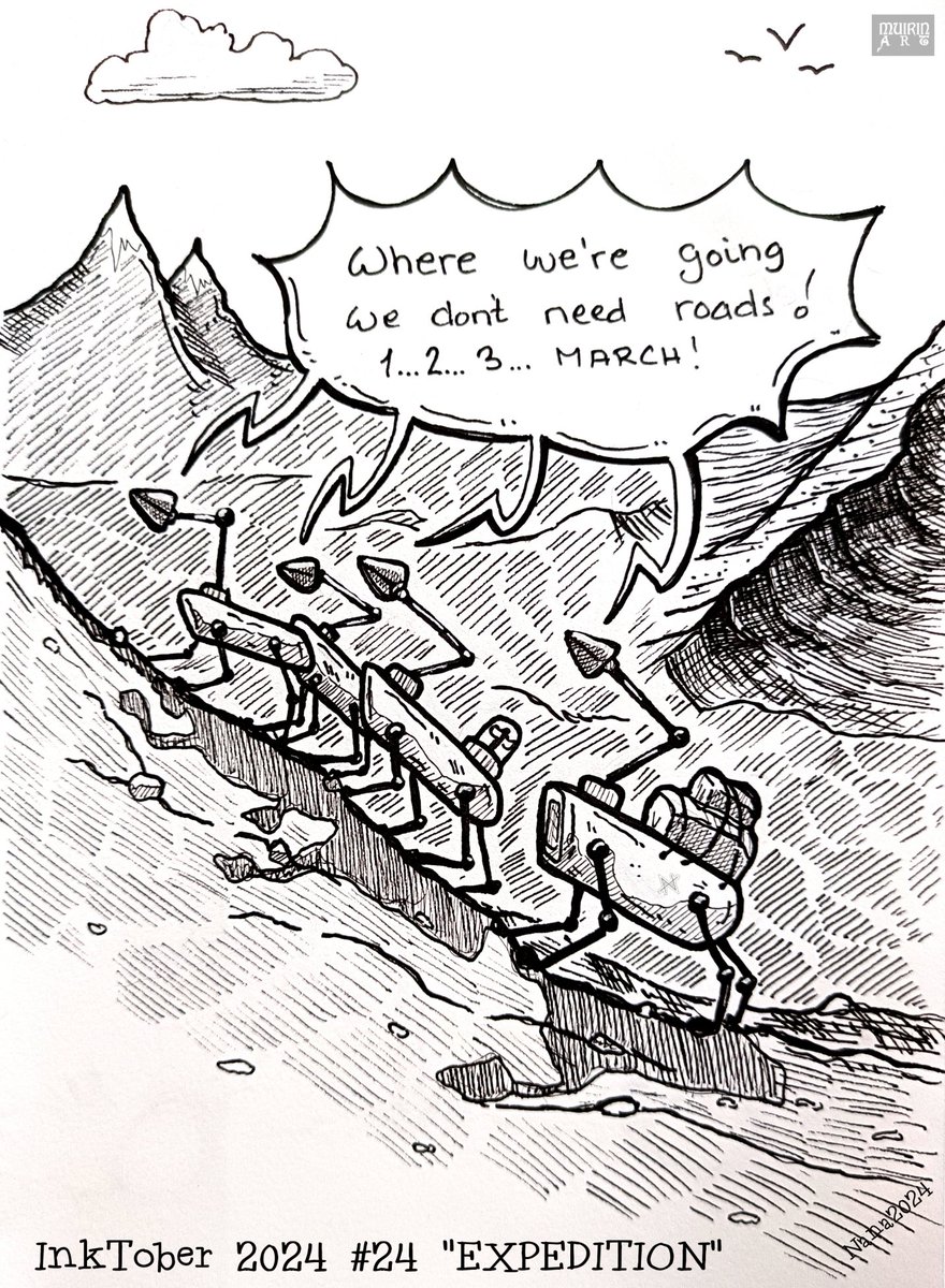 NanaHonkonen's tweet image. #Inktober2024 #24 &quot;EXPEDITION&quot;
#PigmaMicrons on #sketchbook
#expedition #inktoberexpedition #spot #bostondynamics #robots #muirinartinktober2024 #muirinartrobots #drawingchallenge #drawing #illustrations #inktober #finland #suomi #taide #inktoberfinland @inktober @drawmearobot