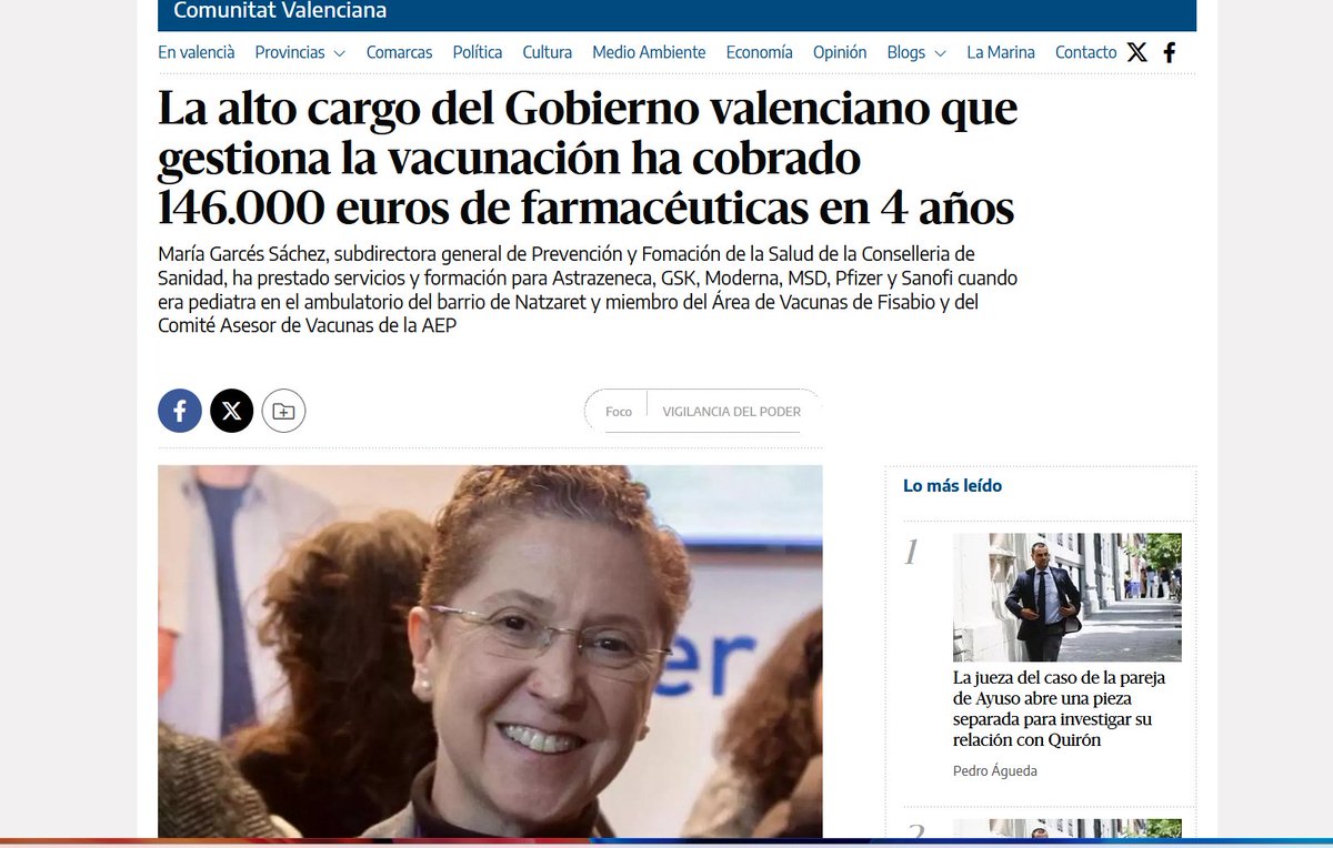 ¿Vacunas gripe y covid?

¡Que te den 146.000 euros!

Es lo que le han dado a la alto cargo del Gobierno valenciano que gestiona la vacunación (cuando era pediatra y miembro del Comité de Vacunas de la Asociación Española de Pediatría)
eldiario.es/comunitat-vale…