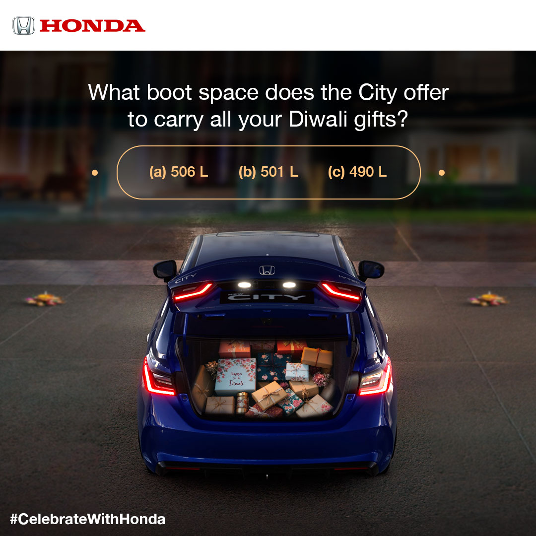 Q.1 The first question of the #CelebrateWithHonda contest is here. Answer correctly and stand a chance to win exciting rewards.

#HondaCarsIndia #HondaCars #Contest #HondaContest

[Honda Cars India , Honda Cars, Car technology, Car tech, Smart tech, Contest, Contest Alert]