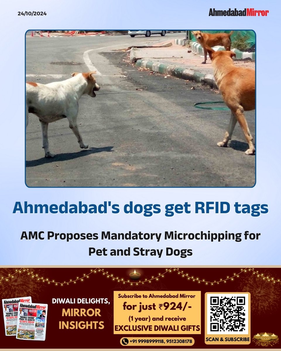 ahmedabadmirror's tweet photo. Ahmedabad Municipal Corporation (AMC) plans to introduce Radio Frequency Identification (RFID) microchips and visual ear tags for approximately 2 lakh pet and stray dogs.
#PetRegistration #RFIDForPets #AhmedabadAnimalWelfare #DogSafety #PetIdentification #AnimalControl https://t.co/O3pdyAjmQ7