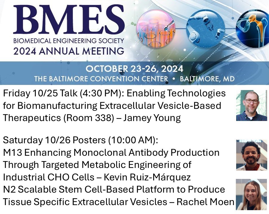 YoungLabVU's tweet image. It&apos;s been a busy week for the Young Lab! We&apos;re now off to #BMES2024 . Excited to share progress from our biomanufacturing projects!
