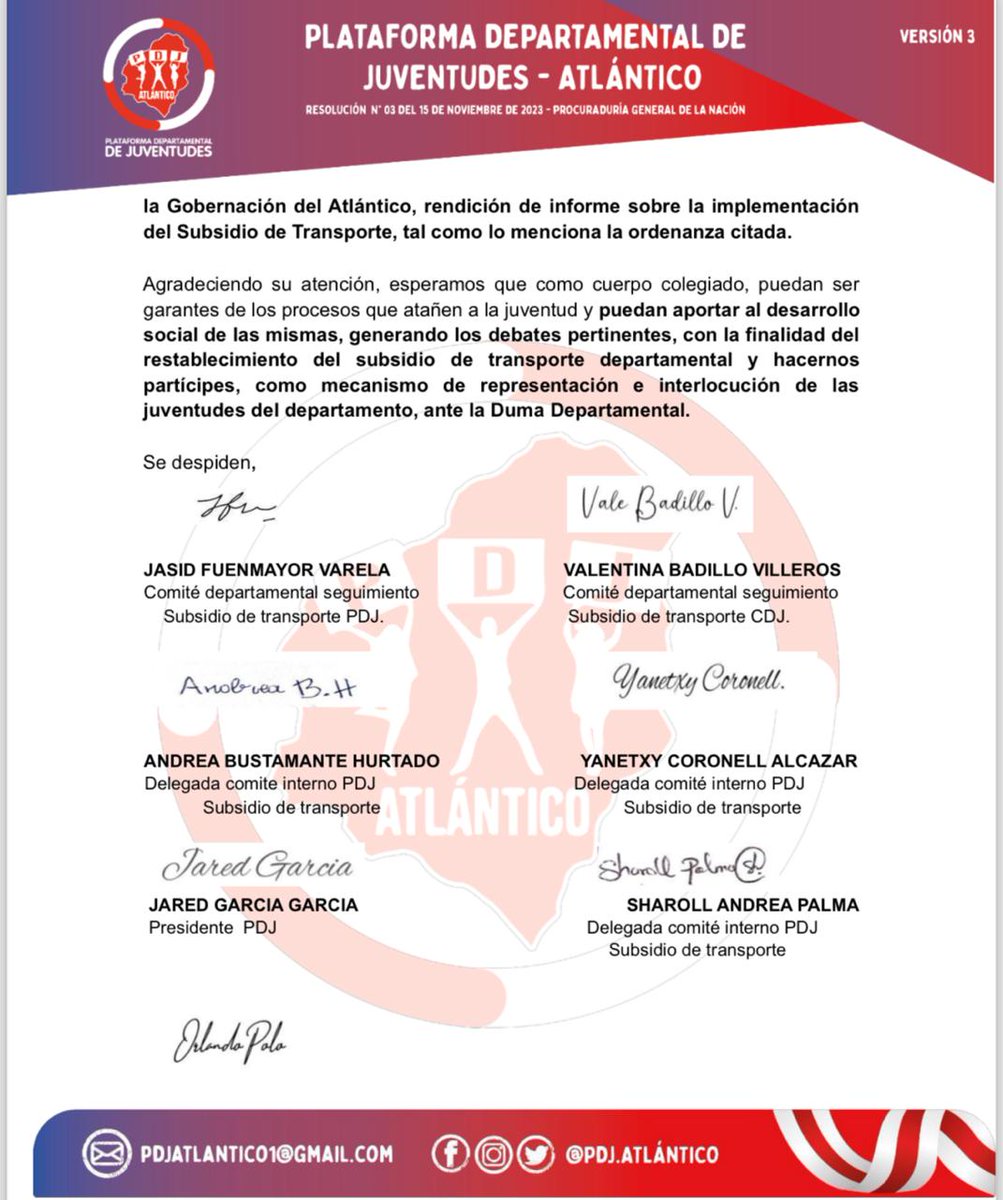 Frente a los constantes incumplimientos de la <a href="/Gobatlantico/">Gobernación Atlántico</a>, con el subsidio de transporte departamental, hacemos un llamado a la <a href="/AsambleaAtlco/">Asamblea Atlántico</a>, para que sean quienes expidieron la ordenanza, los que velen por el funcionamiento del subsidio de transporte departamental.