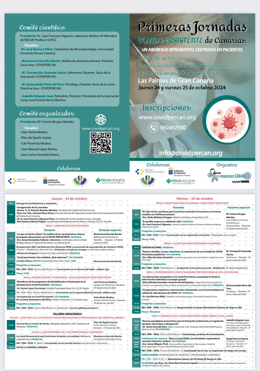 canarylongcovid's tweet photo. Compartimos el  enlace en el que se retransmitirán las I Jornadas #COVIDPERSISTENTE  de Canarias. Enlace para el  24 de octubre 
https://t.co/nQ83jveqWs
Agradecemos a participantes y ponentes su colaboración @SanidadGobCan @lmateu23 @SEMG_ES
@hgermanstrias @Dlofe https://t.co/80lVfwSmdk