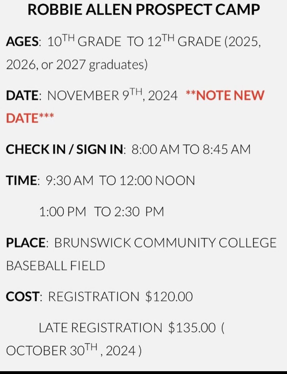 Get signed up today for our last camp of the year. Almost half of our roster came through this camp. For more information or to register visit robbieallenbaseballcamps <a href="/gmail/">Gmail</a>.com